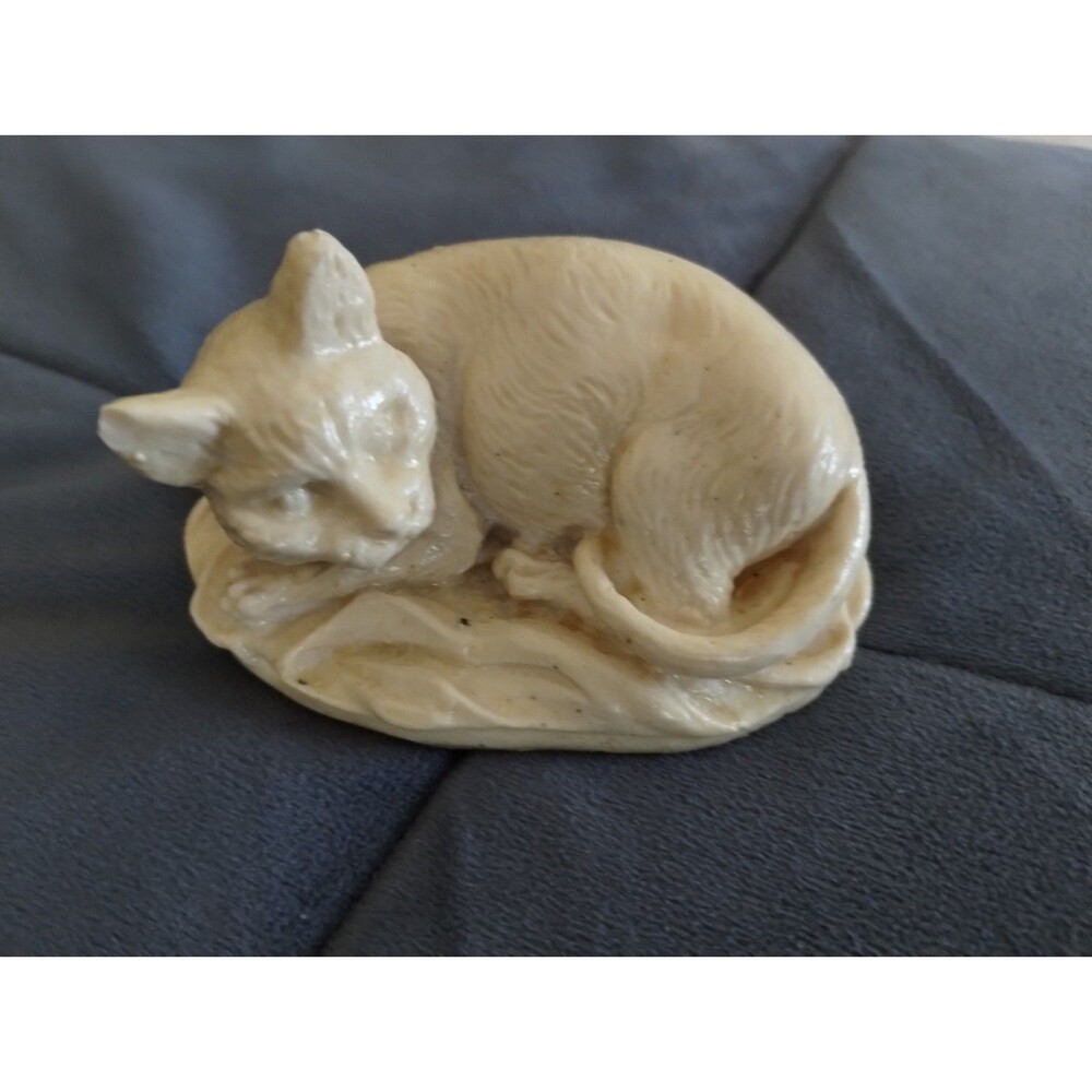 Vintage Resin Cat Lying Down Statue